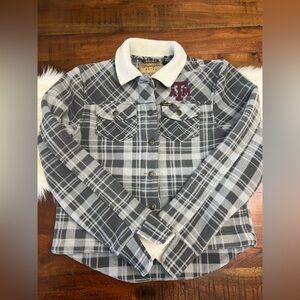 Wrangler Retro Texas A&M Sherpa Lined Plaid Jacket Women’s Small NWOT Gray